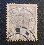 Regele Carol I (Emisiunea "Cifre &icirc;n Colțuri", 1885&ndash;1889) - 15 BANI Gri-Cafeniu / Oliv (Timbru Dintelat, Ștampilat cu Dublă Anulare) RO1
