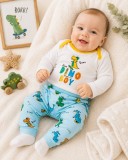 Compleu doua piese bebe baieti body si pantaloni cu dinozauri, 100% bumbac,