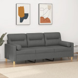 VidaXL Canapea cu 3 locuri cu pernuțe, gri &icirc;nchis, 180 cm, textil