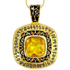 Colier Pecetea pământească, talisman Wish Granting pendant mantra, piatra citrin