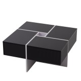 Elegantă măsuță de cafea lucioasă cu spațiu de depozitare integrat și 4 sertare, 70&times;70&times;35 cm, Negru+Alb