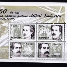 2000 150 ani de la nasterea poetului M. Eminescu Bl.312 LP1502a MNH Pret 2+1 Lei