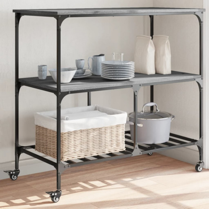 Gossi carucior de bucatarie, gri sonoma, 100x50x95 cm, lemn prelucrat
