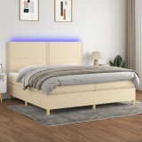 Cumpara ieftin Pat cu arcuri, saltea și LED, crem, 200x200 cm, textil