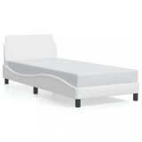 VidaXL Cadru de pat cu tăblie, alb, 90x190 cm, piele ecologică