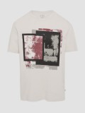 Tricou barbati cu imprimeu abstract in partea din fata, Crem (Marime: M)