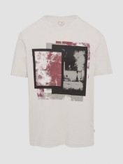 Tricou barbati cu imprimeu abstract in partea din fata, Crem (Marime: L) foto