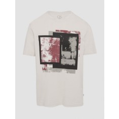 Tricou barbati cu imprimeu abstract in partea din fata, Crem, S