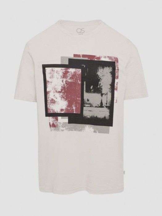 Tricou barbati cu imprimeu abstract in partea din fata, Crem, S