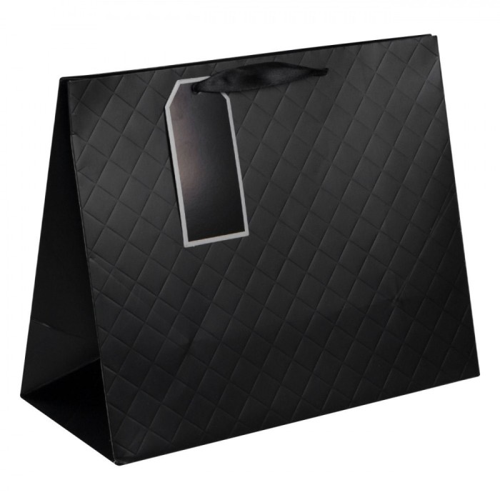 Sacoșă Cadou, Model Croco, Dimensiuni 32x14x26.5cm, Negru