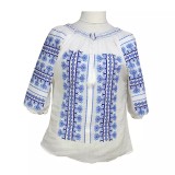 Cumpara ieftin Bluza Tip Ie Alba cu Motiv Geometric Albastru - BMG86