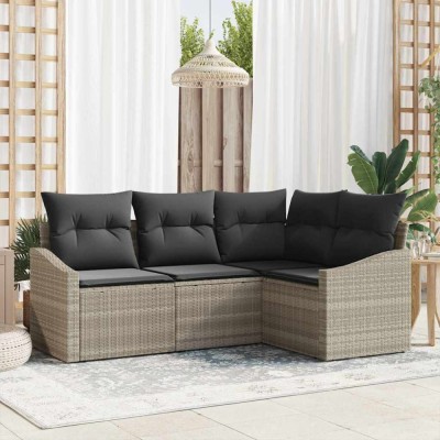 vidaXL Set de canapele pentru grădină 4 pcs Gri deschis Rattan poli 3346702 foto