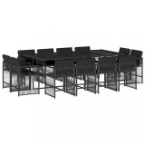 Set mobilier de gradina cu perne, 13 piese, negru, poliratan