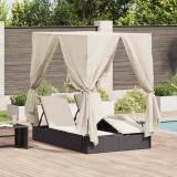 VidaXL Șezlong dublu cu acoperiș Negru 205 x 129 x 200 cm rattan PE