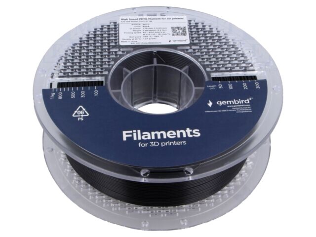 Filament PET-G 1,75mm negru 1kg GEMBIRD High Speed 220-260&deg;C