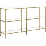 VASAGLE Masa de intrare, pe 3 nivele, blat din sticla securizata, cadru metalic, 30x130x73cm, auriu Household NewTrend