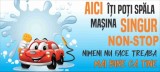 Banner personalizat spălătorie auto self service &bdquo;Aici &icirc;ți poți spăla mașina singur non-stop&rdquo;