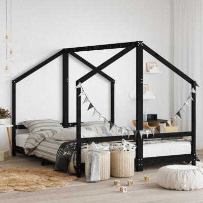 vidaXL Cadru de pat pentru copii negru 2x(80x200) cm lemn masiv de pin foto