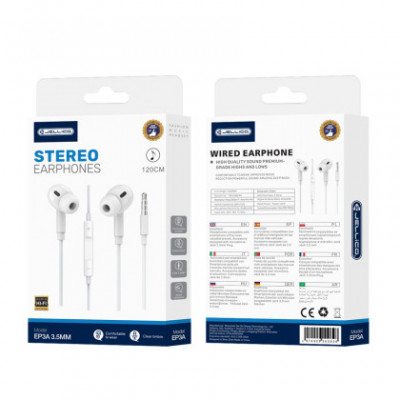 Casti Audio Handsfree stereo JELLICO EP3A, Jack 3,5mm, 1.2m, Alb, Bulk foto