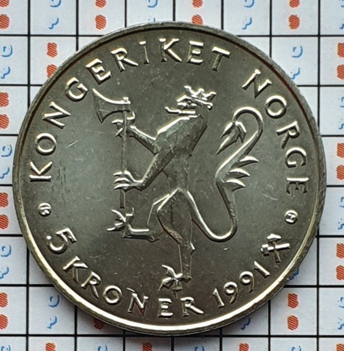 Norvegia 5 kroner 1991 UNC - Olav V (National Bank) - km 430 - D01