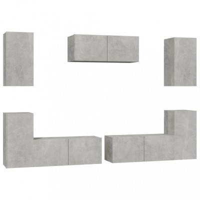 Set dulapuri TV, 7 piese, gri beton, lemn prelucrat foto