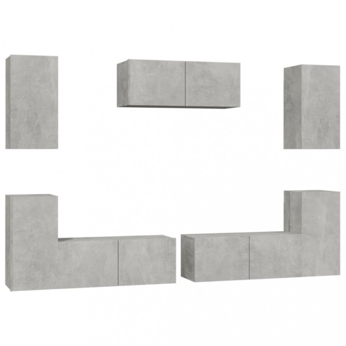 Set dulapuri TV, 7 piese, gri beton, lemn prelucrat