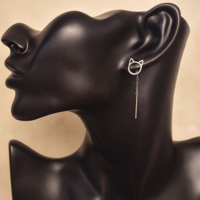Cercei din argint 925 , model Cat Chain, design minimalist foto
