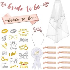 Set de accesorii pentru nunta Tronistro, satin/plastic, multicolor, 16 piese