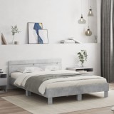 VidaXL Cadru de pat cu tăblie și LED, gri beton, 140x200 cm 3207549
