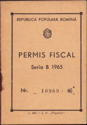 HST A2134 Permis fiscal motocicletă CZ 1965 Rom&amp;acirc;nia foto