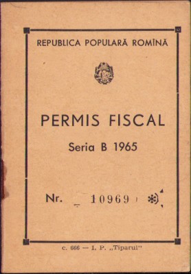 HST A2134 Permis fiscal motocicletă CZ 1965 Rom&amp;acirc;nia foto