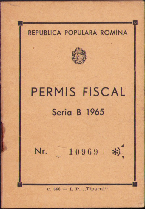 HST A2134 Permis fiscal motocicletă CZ 1965 Rom&acirc;nia