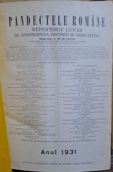 Pandectele romane - C. Hamangiu, 1931