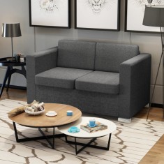 vidaXL Canapea cu 2 locuri, gri &icirc;nchis, material textil