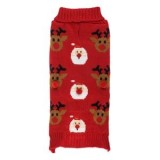 Pulover de Crăciun pentru Animale de Companie, Tricotat, Roșu, cu Model de Ren și Moș Crăciun, Nas 3D Pompon, CMCLASS