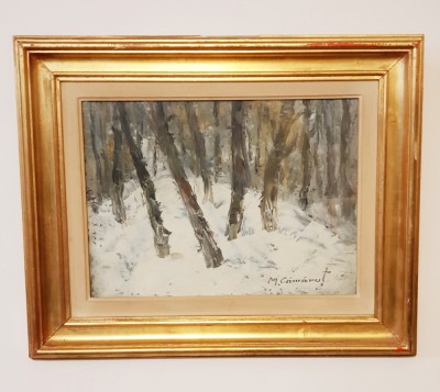 MIHAI CAMARUT- PICTOR IESEAN- PEISAJ DE IARNA- ULEI PE CARTON foto