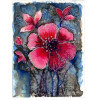 E25. Tablou, Flori rosii pe fond inghetat, acuarela, ne-inramat, 15 x 21 cm, Abstract, RavariuArt