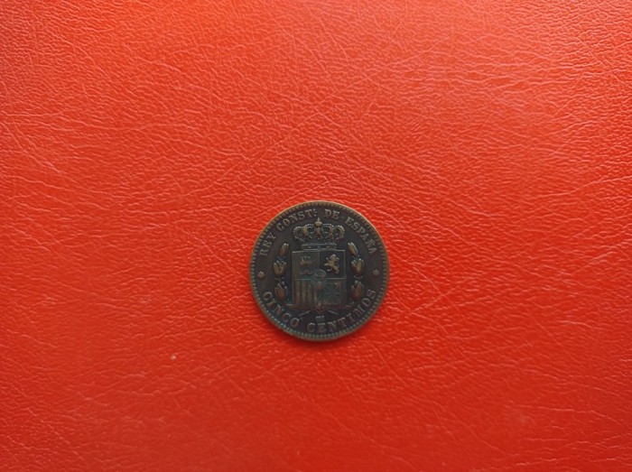 SPANIA - Moneda 5 CENTIMOS 1877 ( bronz )