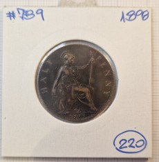 220 United Kingdon, Marea Britanie,&frac12; Penny 1898 , KM#789, VICTORIA, excelenta