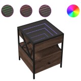 Cumpara ieftin Noptiera cu LED infinity, stejar maro, 40x40x51 cm