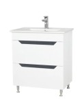 Set mobilier baie cu lavoar ceramic, stativ, GN0561, front MDF, 70 cm, 2 sertare, glisiere soft close, picioare cromate reglabile, alb/antracit