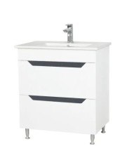 Baza si lavoar ceramic GN0561, mobilier baie stativ 70 cm, front MDF, 2 sertare, glisiere soft close, picioare cromate reglabile, alb/antracit foto