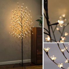 Pom luminos 2m, 320 LED-uri alb cald, exterior, cu flori de cires, Home foto