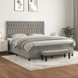 Cumpara ieftin Pat box spring cu saltea, gri deschis, 180x200 cm, catifea