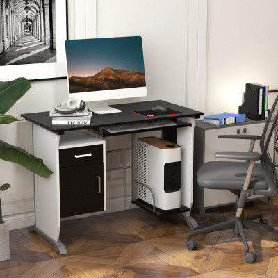 HOMCOM Birou pentru PC cu raft pentru tastatura, alb si negru foto