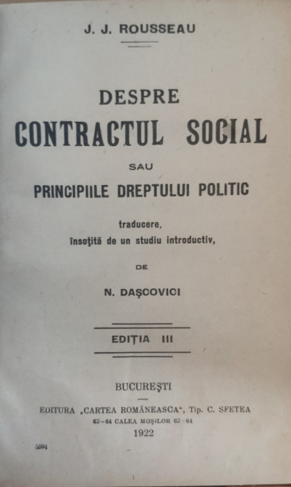 Despre Contractul Social - J.j. Rousseau ,557605