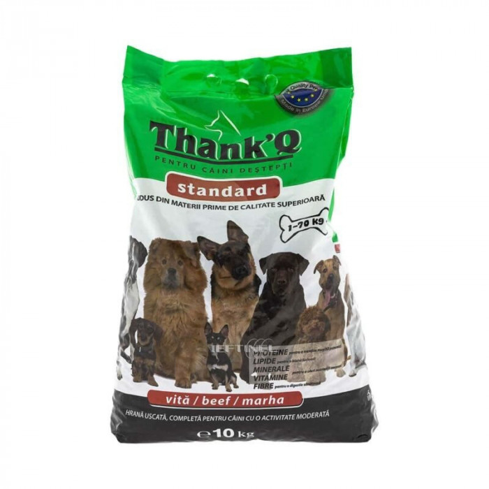 Hrana uscata pentru caini, Thank Q, cu aroma de vita, 10 kg