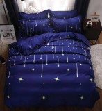 Lenjerie Pat Bumbac 4 Piese Albastru 240x250cm (Cearceaf fara Elastic) - Set Pilota, Cearceaf si Fete Perna