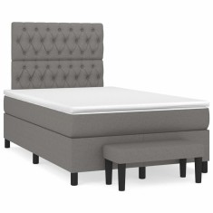 vidaXL Pat box spring cu saltea, gri &icirc;nchis, 120x190 cm, textil 3270377