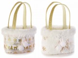 Cumpara ieftin Set 2 gentute din textil alb auriu model Craciun 17x9x12/25 cm